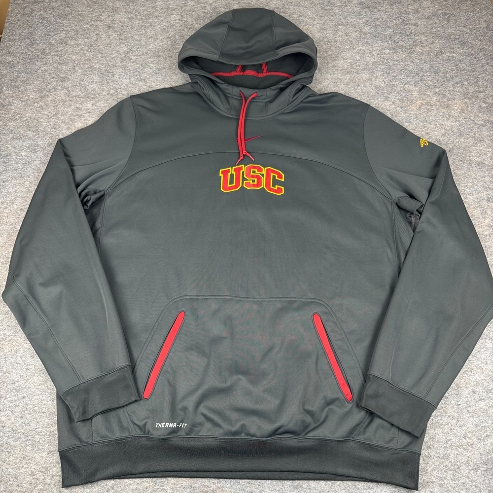 Nike USC Trojans Football Therma Fit‎ Hoodie Team Issued Gray Mens XXLT 2XLT